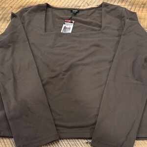 NEW Express Chocolate Long Sleeve Square Neck Top